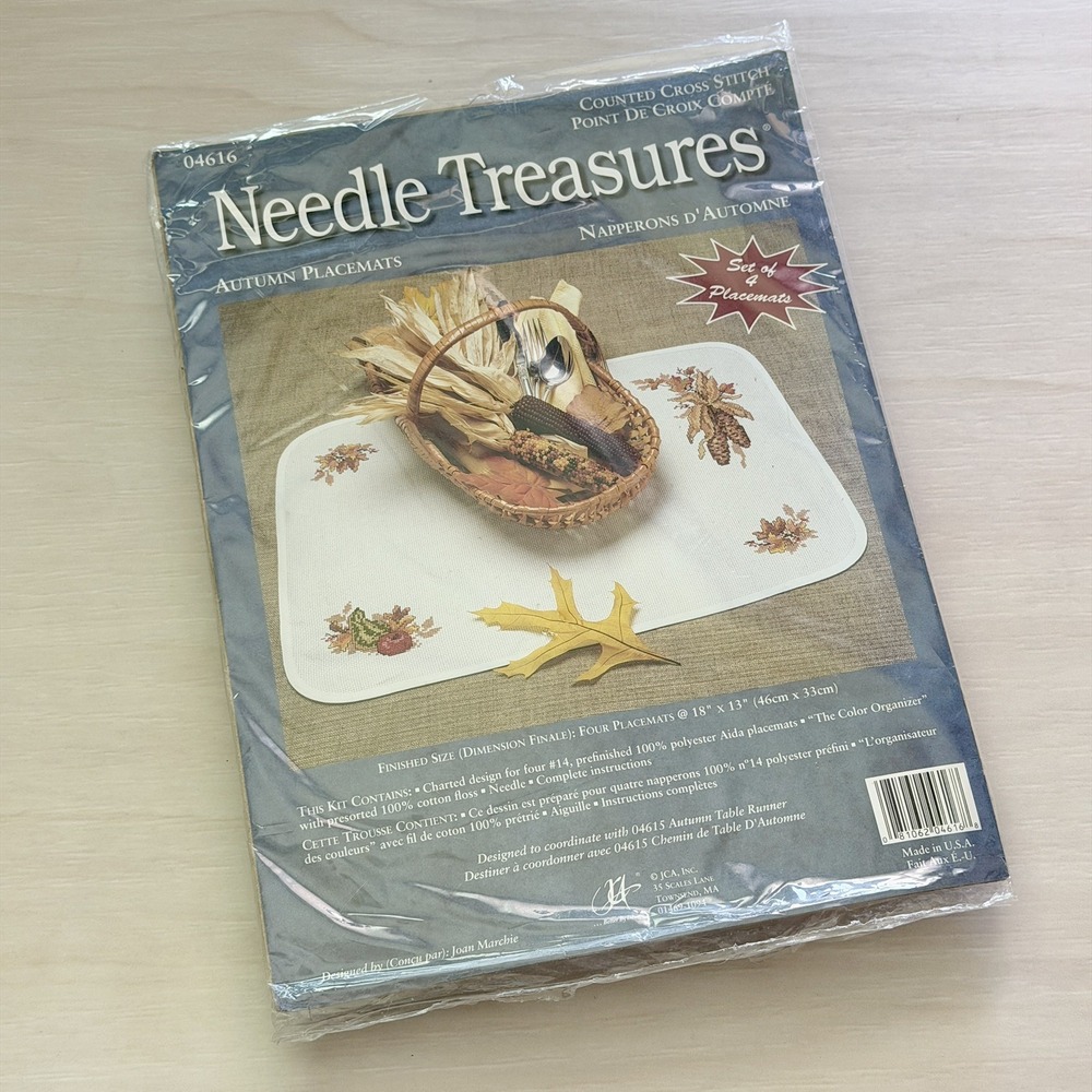 NEW Needle Treasures Autumn Placemats Cross Stitch Kit 04616 Fall Leaves Makes 4